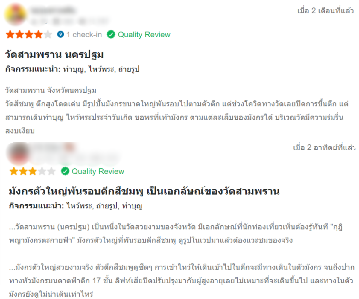 รีวิวจากบุคคลที่เคยเดินทางไปวัดสามพราน