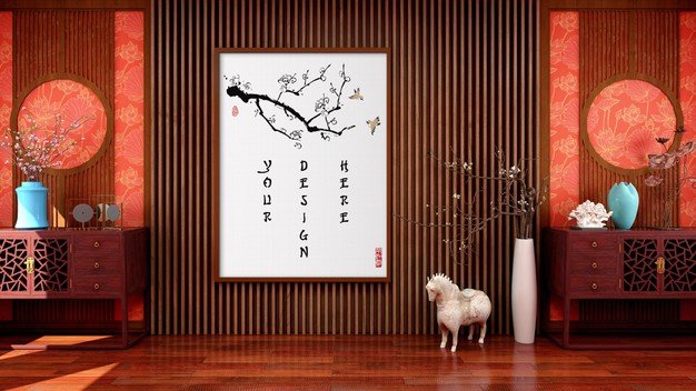 Mock Up Canvas Picture Frame Chinese Traditional Style Living Room 34259 613