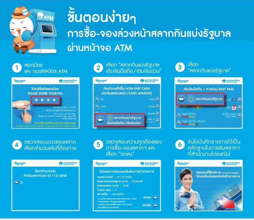 ขั้นตอนจองหวยทาง atm