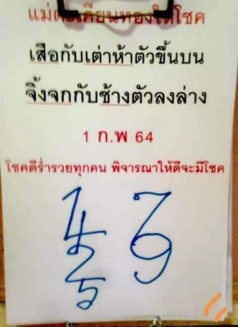 หวยแม่ตะเคียนทองให้โชค01/02/64