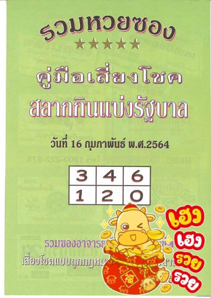 เลขเด็ดหวยดังงวดนี้ 16/02/64