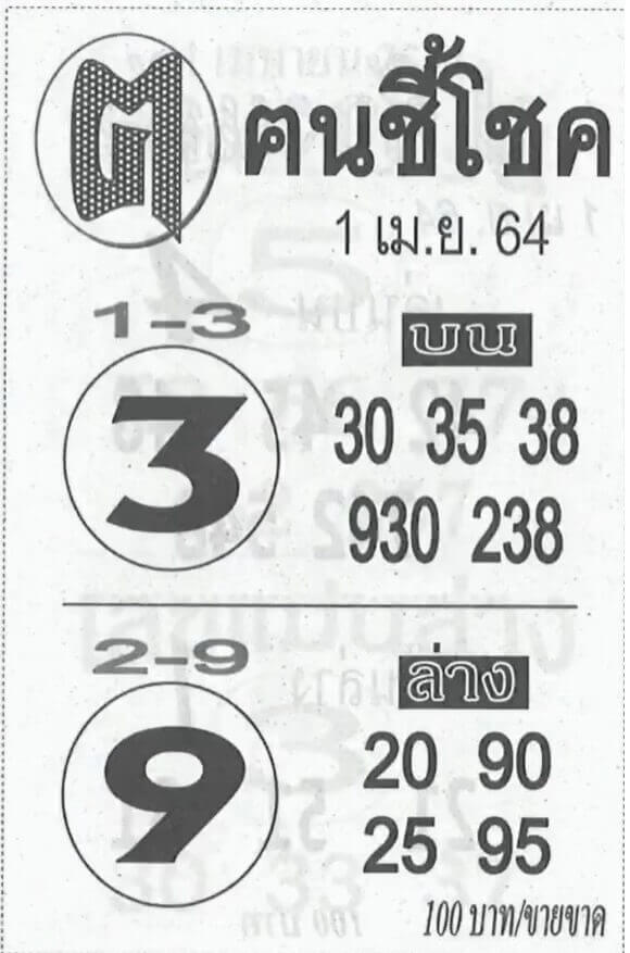 หวย ฅ ฅนชี้โชค 1 เมษายน 2564