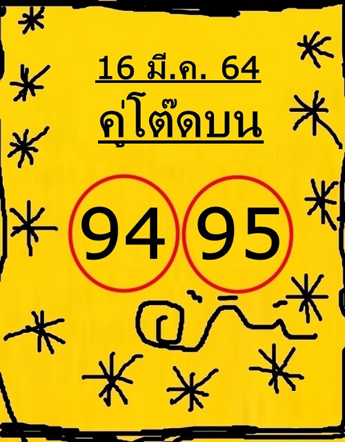 หวยคู่โต๊ดบน 16/03/64