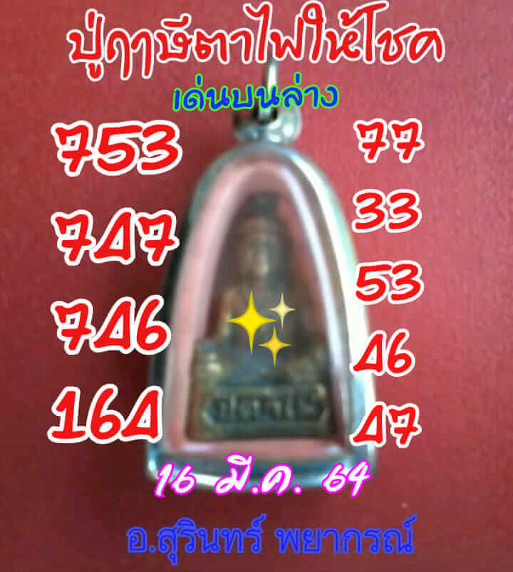 หวยปู่ฤาษีตาไฟ เลขเด็ดหวยดังงวดนี้ 16/03/64