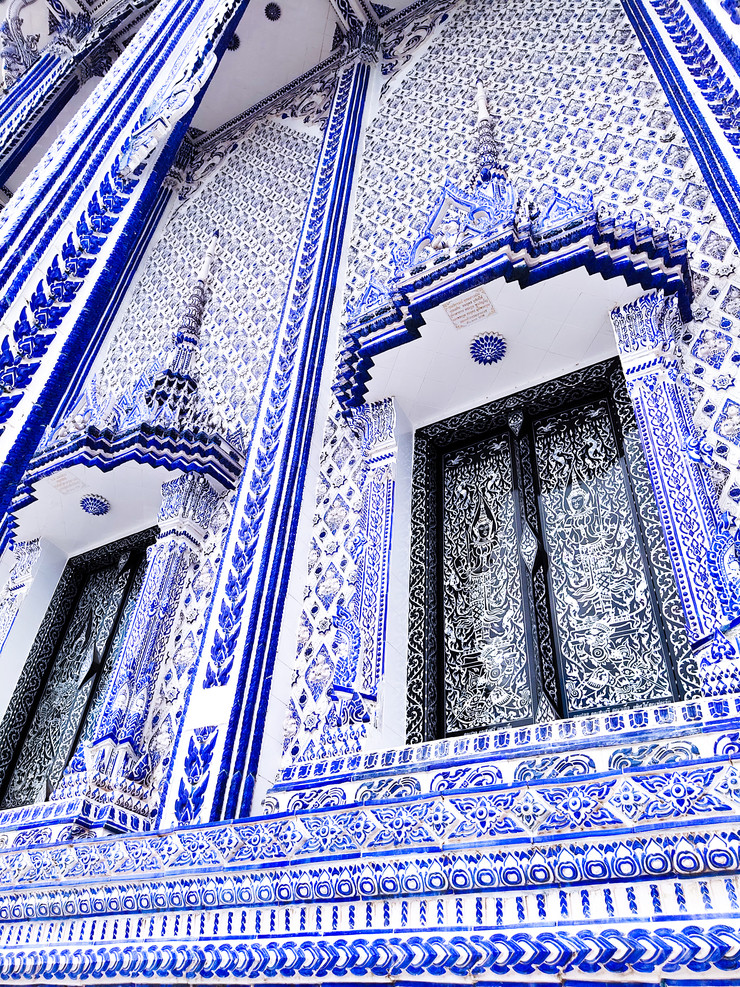 blue buddhist church at pak nam khaem nu temple