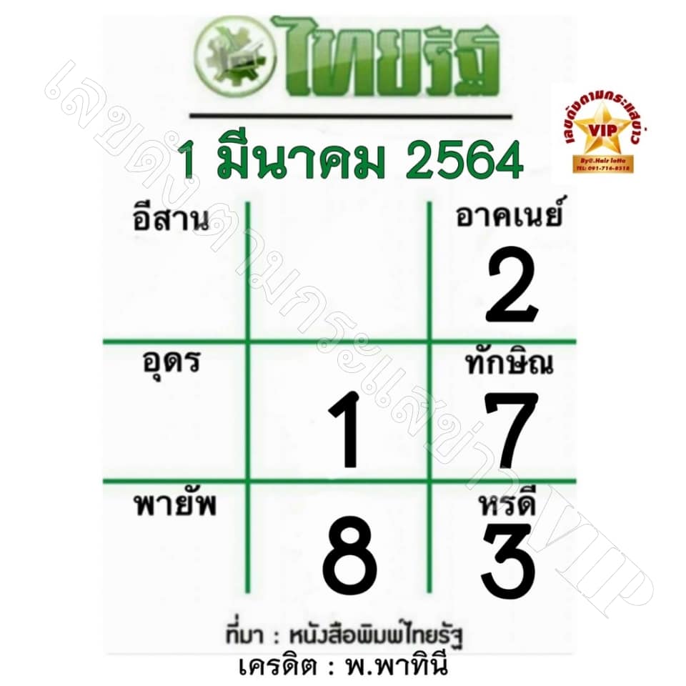 หวยไทยรัฐ1/3/64