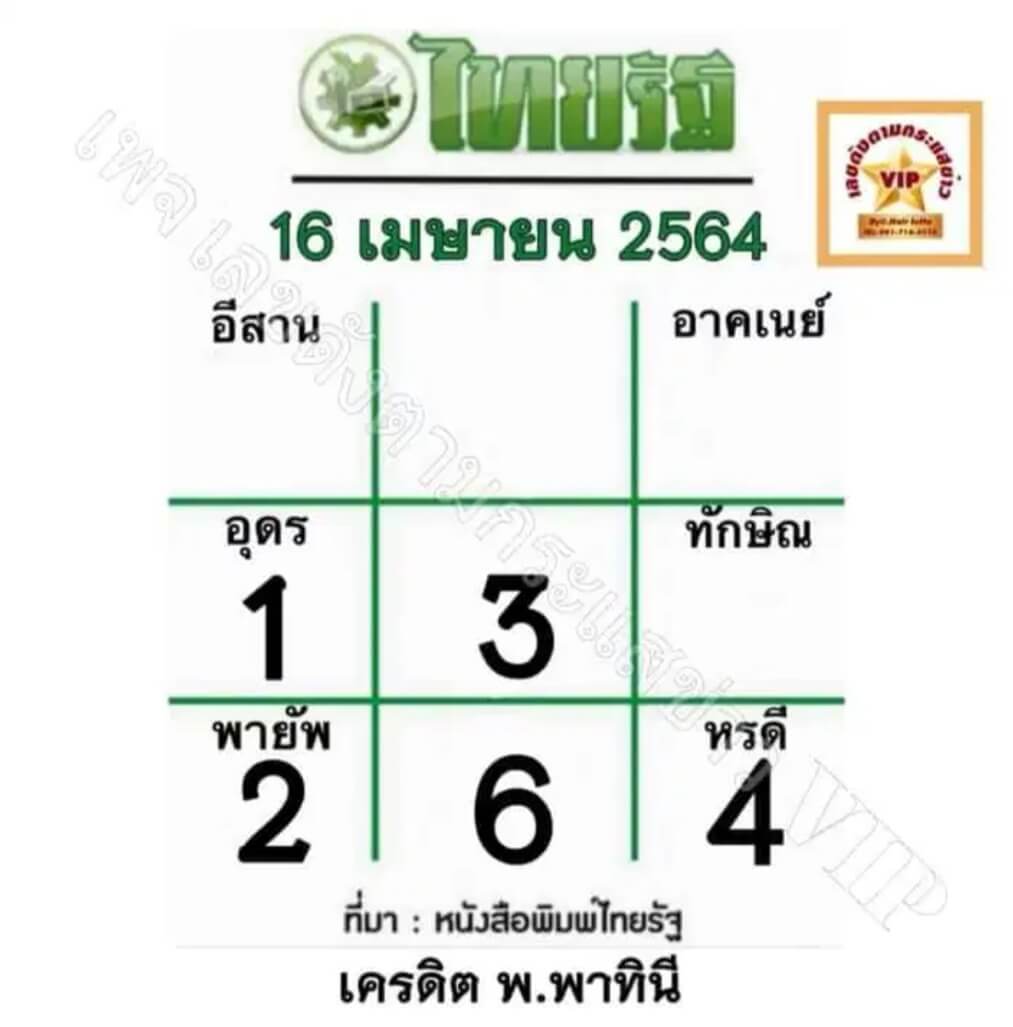 หวยไทยรัฐ16/4/64