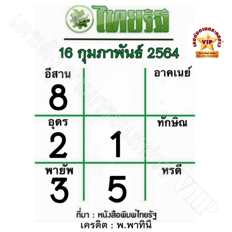 หวยไทยรัฐ16/2/64