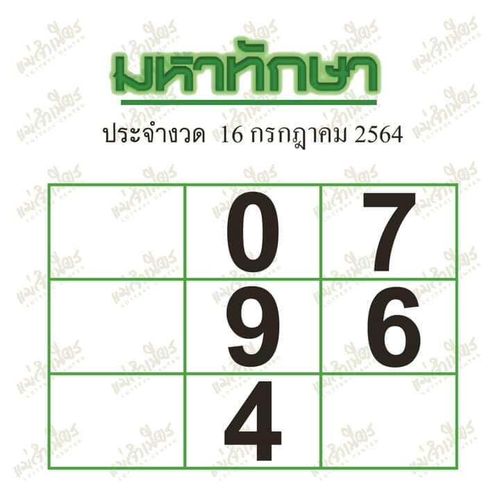 เลขมหาทักษา16ก.ค.64