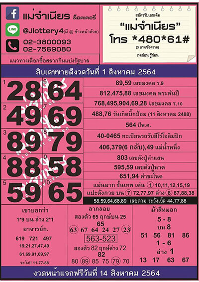หวยแม่จำเนียร1/8/64