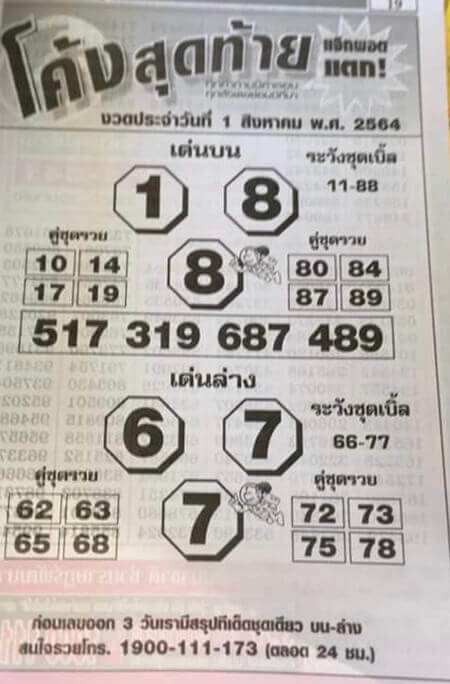 Finallek หวยโค้งสุดท้าย 1/8/64