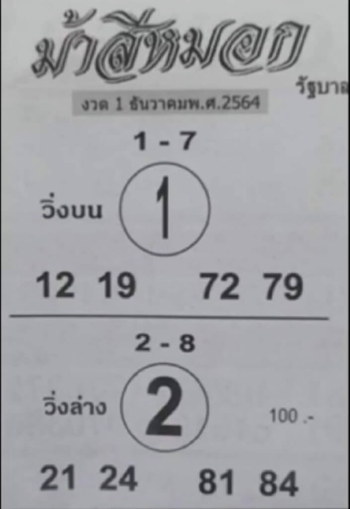 เลขม้าสีหมอก 01/12/64