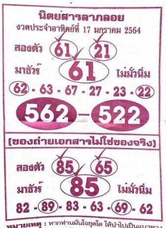 หวยนิตยสารลาภลอย  17 01 65 