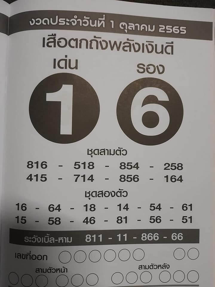 หวยเสือตกถังพลังเงินดี 1/10/65