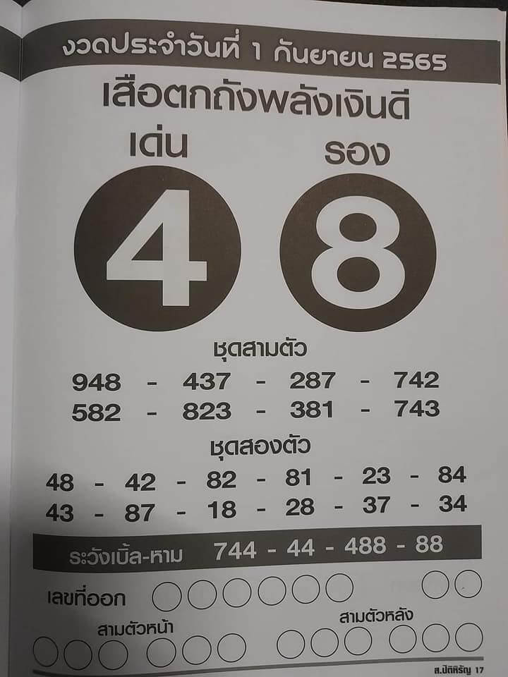 หวยเสือตกถังพลังเงินดี 1/09/65