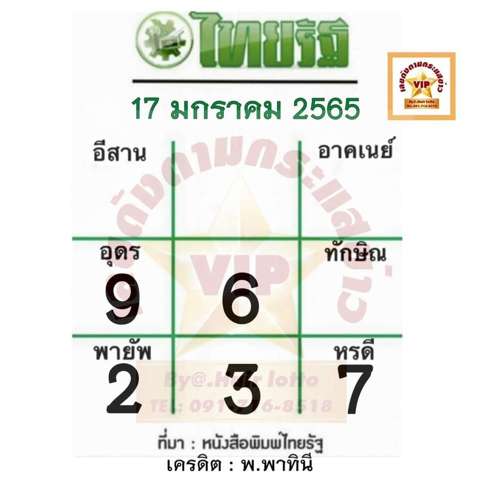 หวยไทยรัฐ 17/01/65