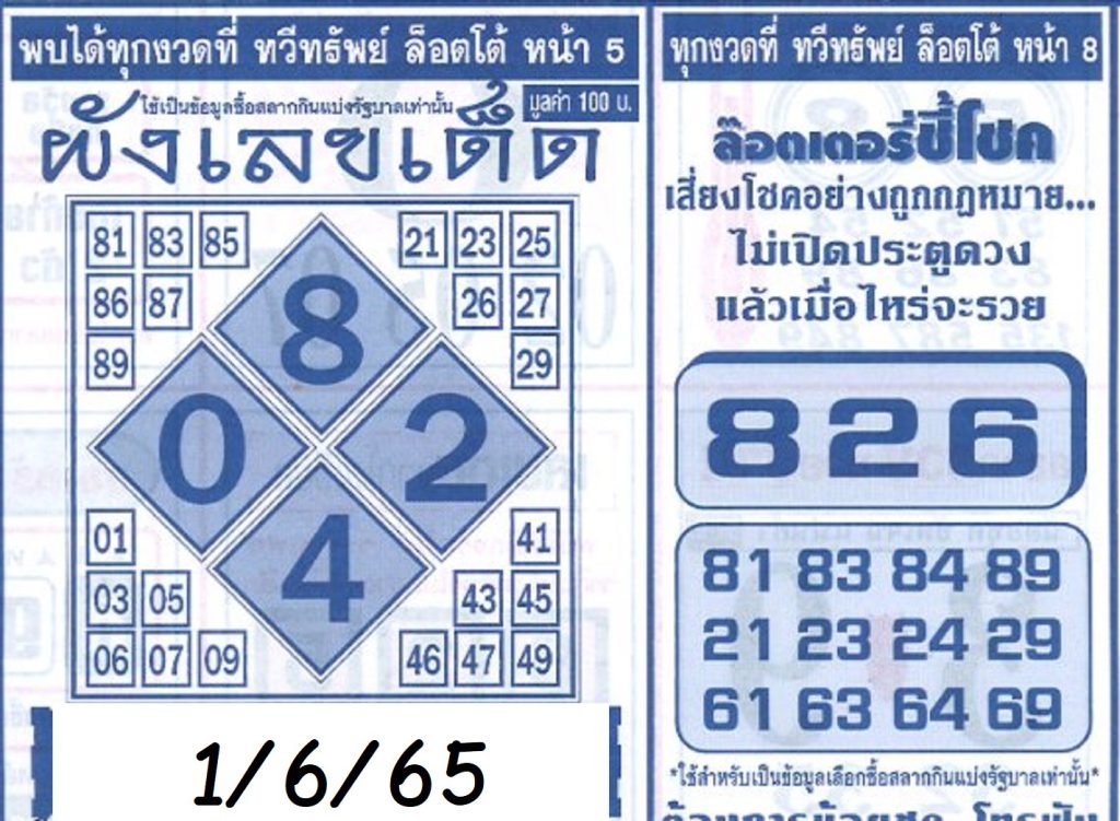 หวยผังเลขเด็ด 01/06/65