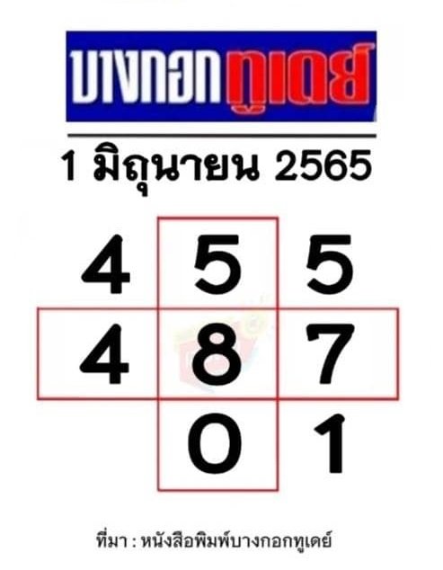 เลขเด็ดบางกอกทูเดย์ 1/6/65