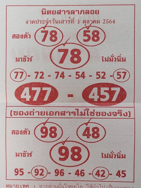 เลขลาภลอย 1/10/65