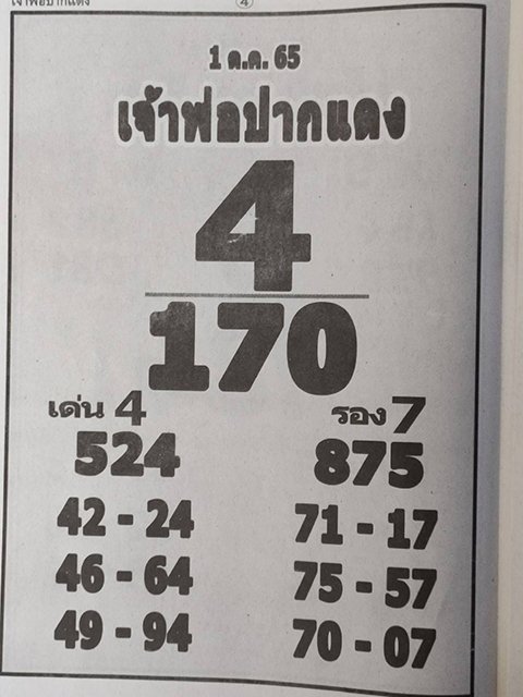หวยหลวงพ่อปากแดง 1/10/65