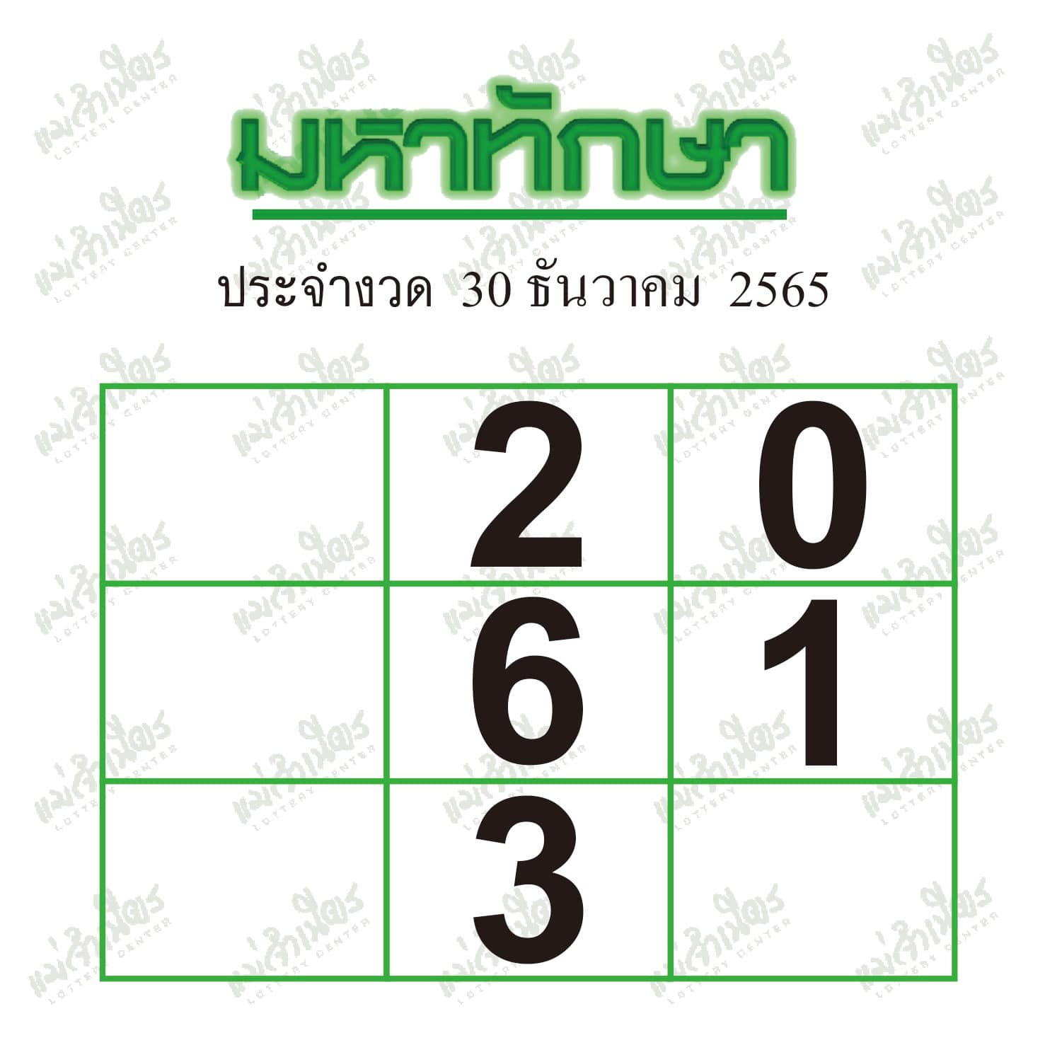 เลขมหาทักษา หวย 30/12/65