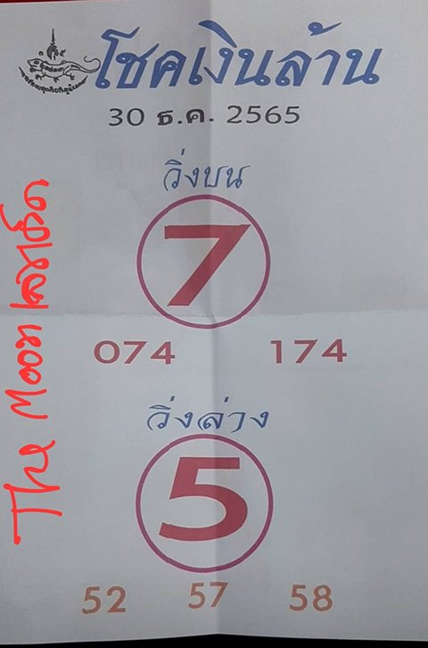 หวยโชคเงินล้าน 30/12/65
