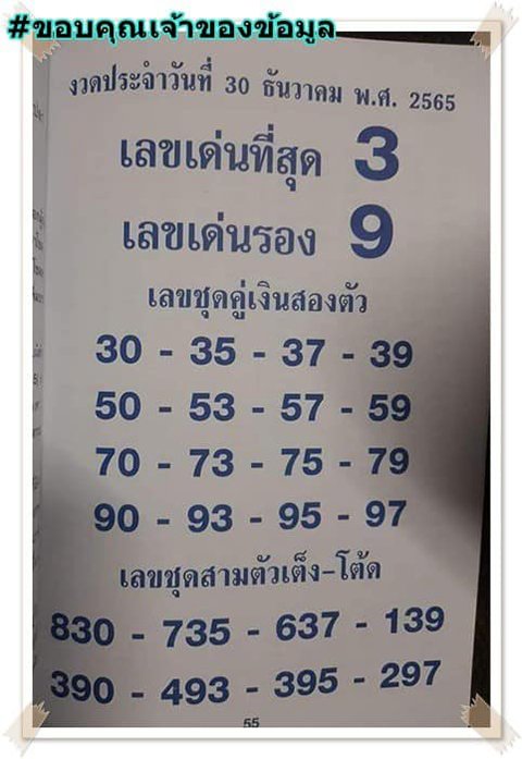 หวยเลขเด่นเลขรอง 30/12/65