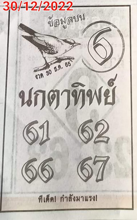 หวยนกตทิพย์ 30/12/65