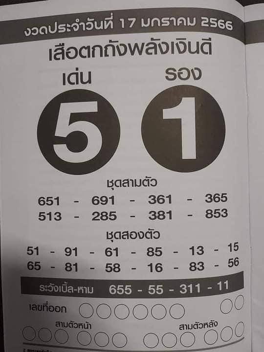 เลขเด็ดเสือตกถังพลังเงินดี 17/1/66