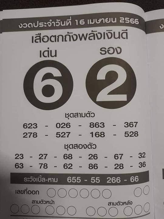 เลขเด็ดเสือตกถังพลังเงินดี 16/4/66