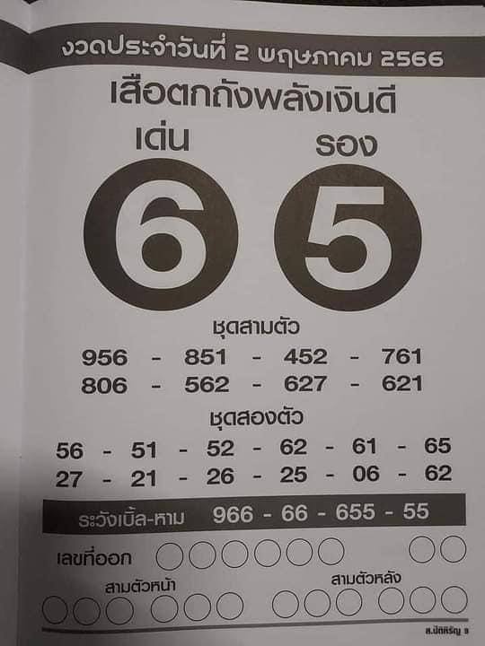 เลขเด็ดเสือตกถังพลังเงินดี 2/5/66